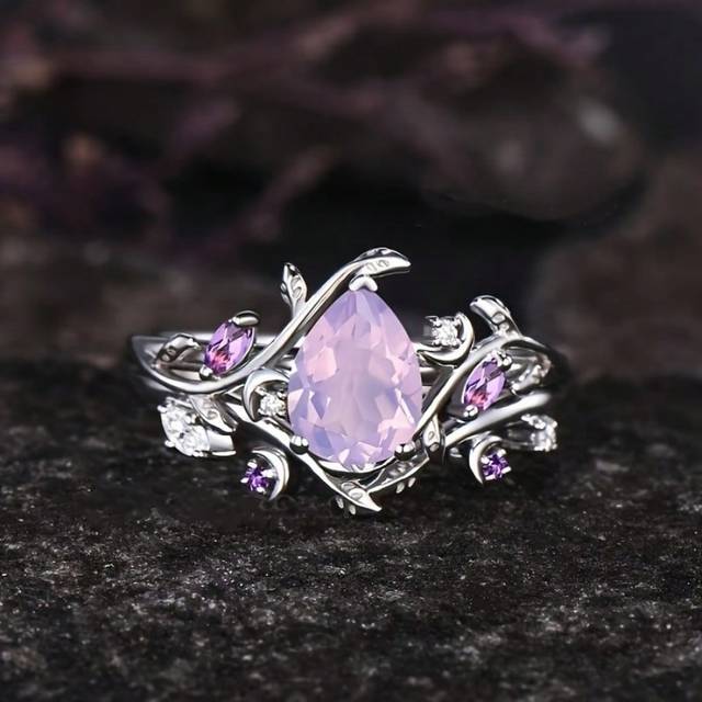 SHEIN 2pcs Fashionable Cubic Zirconia Heart Shaped Pink Love Stone Engagement Wedding Rings Valentines,Mom,Mother,Mother&#39;s Day,Gift