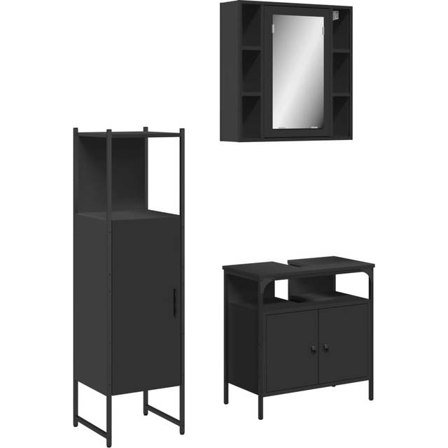 vidaXL Bathroom Cabinet Set 3 Piece Vanity Unit Cupboard Black Engineered Wood