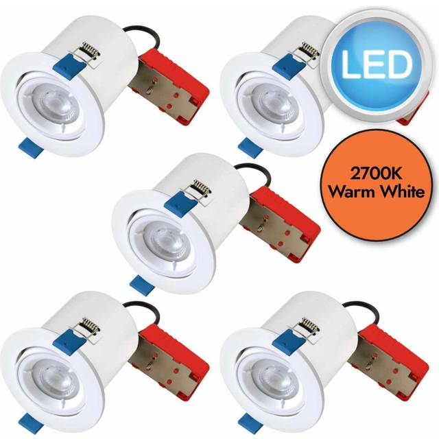 Set of 5 white fire rated tilt warm white gu10 recessed ceiling downlights