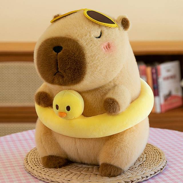 (Yellow, 24cm/9.45in) Capybara Plush Toys Doll Perfect Gift Comfortable Soft Summer Swimming Ring