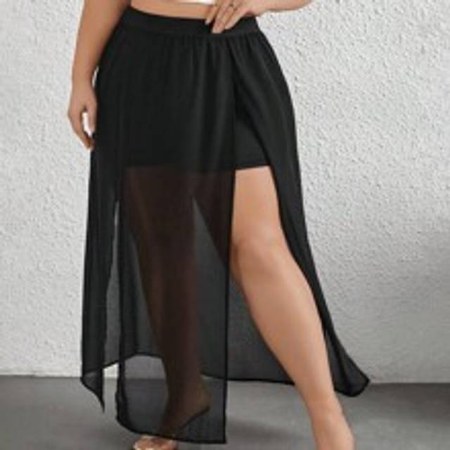 Plus Size Elegant Dam Enkel Stil Chiffong Split Kjol, Lämplig för resor, Semester, Sommar, Fest, Musikfestival - Svart (0XL,1XL,2XL,3XL,4XL,5XL)