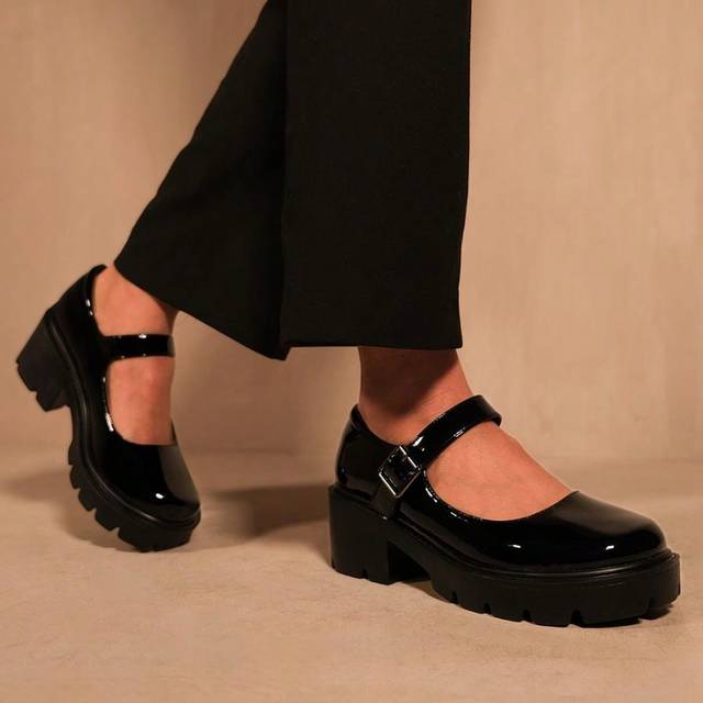 Whereâs That From Rylee Chunky Platform Block Heel Retro Shoes In Patent
