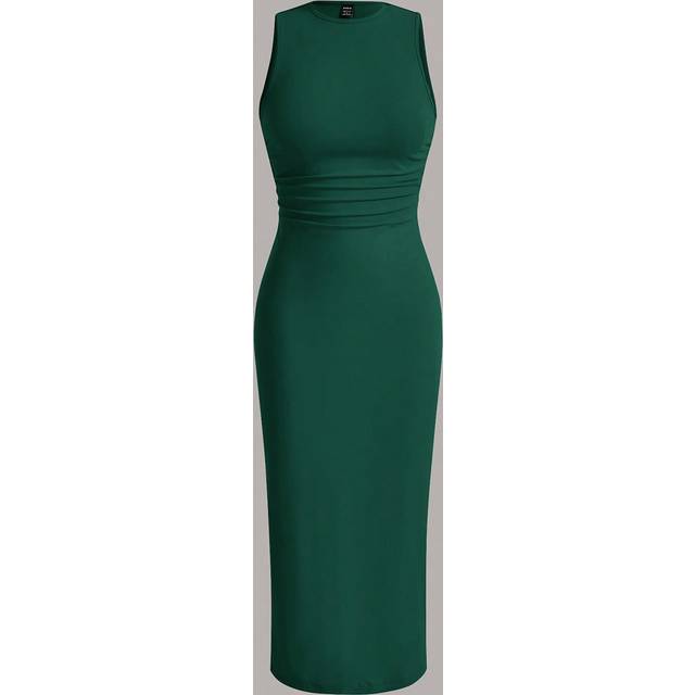 SHEIN Women&#39;s Summer Knitted Bodycon Pleated Tank Dress, Dark Green