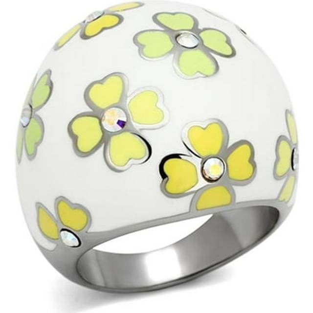 Alamode TK1139-9 High Polished No Plating Stainless Steel Ring with Top Grade Crystal, Rainbow Effect Aurora Borealis - Size 9