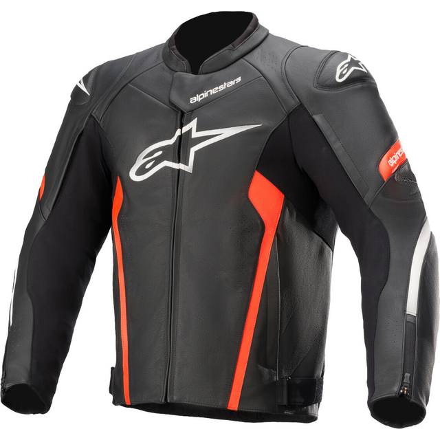 Alpinestars Faster V2 Motorcycle Leather Jacket, black-red, Size 56 for Men