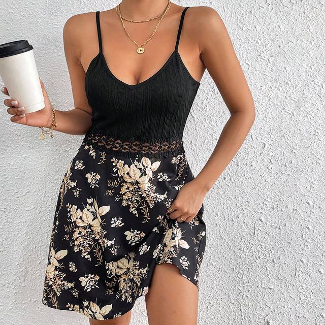 SHEIN Women&#39;s Wedding Women Dresses Elegant Dress Date Night Dress Old Money Style  Summer Elegant Floral Printed Patchwork Textured Lace Fabric Spaghetti S