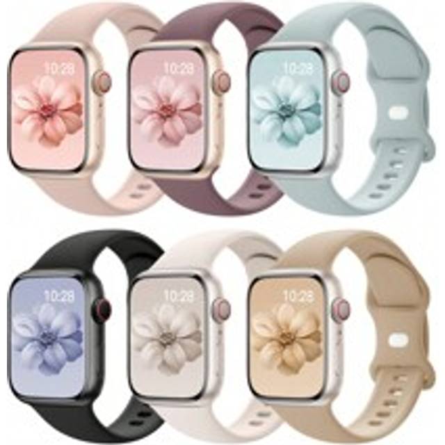 6 fashionabla och sportiga klockremmar i monokrom silikon som är kompatibla med Apple Watch-rem 38 mm 40 mm 41 mm 45 mm 44 mm 42 mm 49 mm rem, mjuk, b - Multifärgad (38mm/40mm/41mm,42mm/44mm/45mm/49mm)