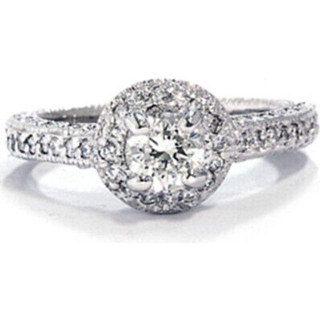 G/si Diamond Vintage Engagement Ring 1/2 Carat 14k White Gold Antique Enhanced
