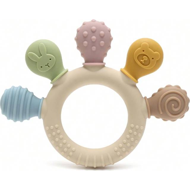 SHEIN 1 Piece Baby Teether Toys,Colorful Safe And Soft Silicone Rings Teething Toys,Soothing Sensory Teethers For Babies 0-3 Years,Teethers Gums Set For Tod