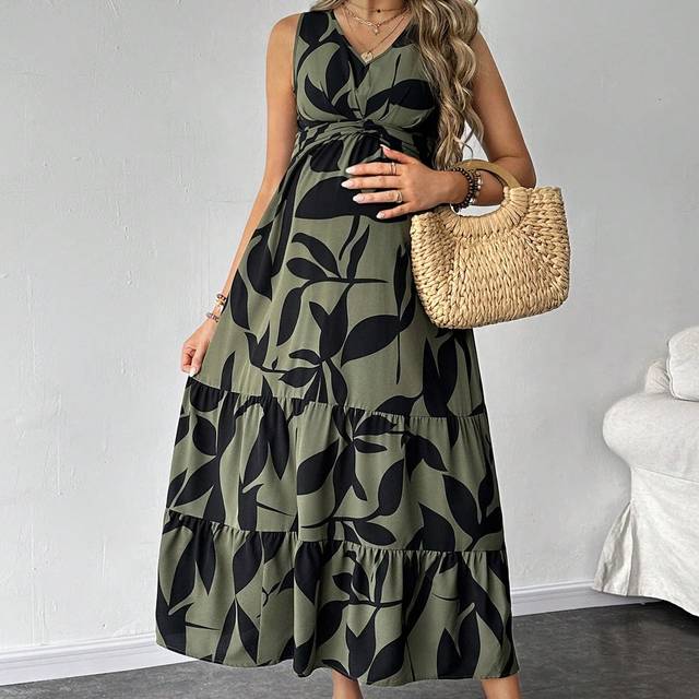 SHEIN Maternity V-Neck Sleeveless Printed Casual Summer Dress