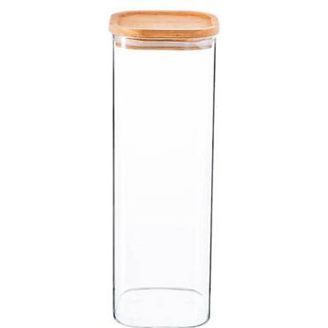 2.2L Square Glass Storage Jar with Wooden Lid