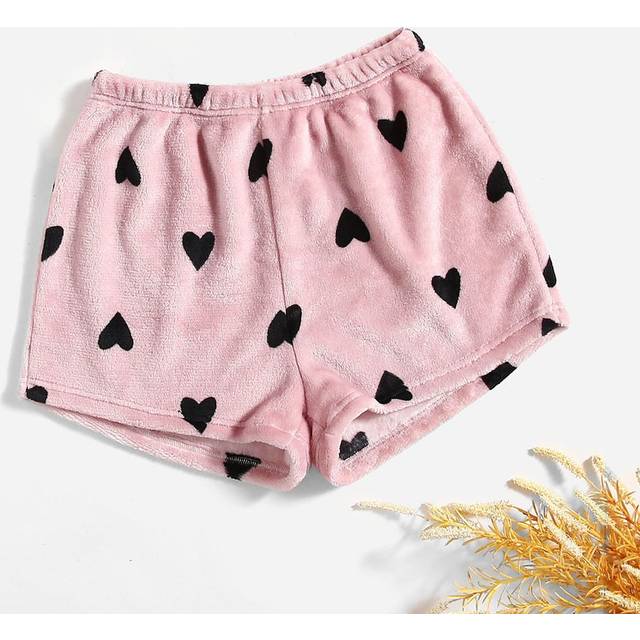 SHEIN Heart Print Flannel Pajama Sleep Shorts
