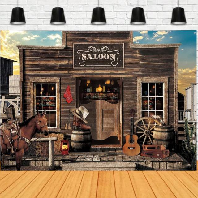 SHEIN Western Saloon Cowboy Backdrop Country Vintage Bar Wild West Ranch Texas Horse Barn Door Cowgirl Shower Birthday Photography Background Photo Shoot De