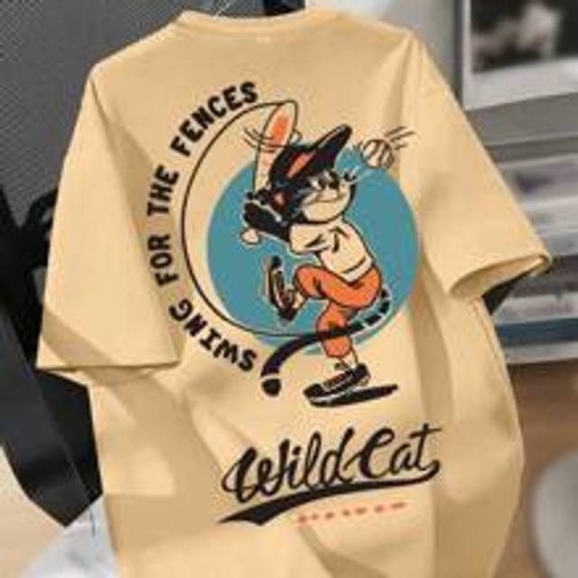 Tween Boys Casual T-shirt med tecknat tryck med kort ärm, lämplig för sommaren - Kaki (8Y,9Y,10Y,11Y,12Y)