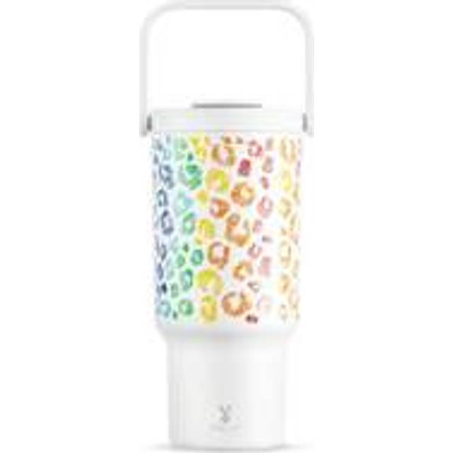 32oz handtagsmugg, vakuumisolerad vattenflaska, isolerad kopp, tumlare med handtag, läcksäkert lock och sugrör, isolerad kaffemugg rostfri resemugg, v - Vitt (900ml)