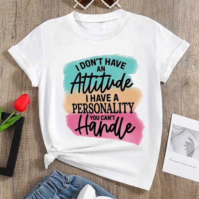 SHEIN Tween Girls&#39; Casual Slogan Printed Round Neck Pullover Short Sleeve T-Shirt, Summer