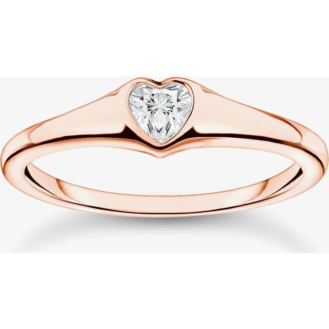 THOMAS SABO Ladies Rose Gold Plated Bezel Set Heart Ring TR2390-416-14-60
