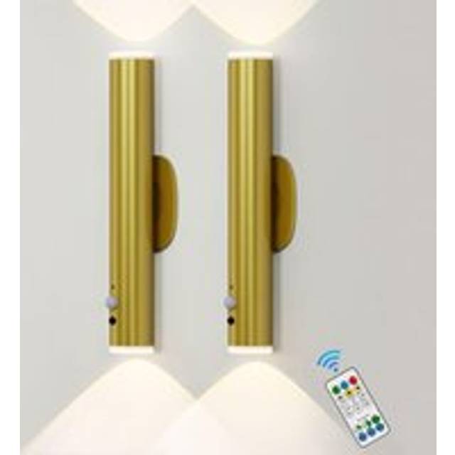 2 Packs Battery Operated Wall Lights with Motion Sensor, Rechargeable Wall Lamp Indoor, LED Wall Sconce, Gold - One Size