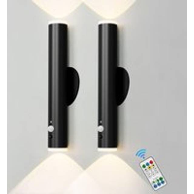 Set of 2 Battery Operated Wall Light, Dimmable and Colour Changing Wall Sconces, Black - One Size