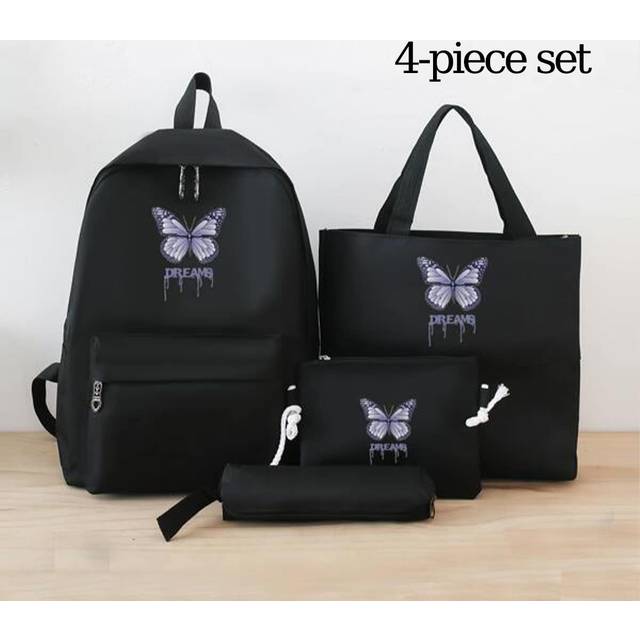 SHEIN 4pcs/Set Classic Printed Casual Travel Backpacks, Large Capacity Backpacks, Kids Schoolbags For Girls, Students&#39; Bookbags, Preppy Style, Large Backpac