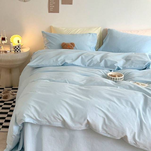 SHEIN 3pcs Lightweight Blue Solid Color Bedding Set, Including Duvet Cover & Pillowcase, Suitable For Boys, Girls, School Students And Dorm Room, Soft Winte