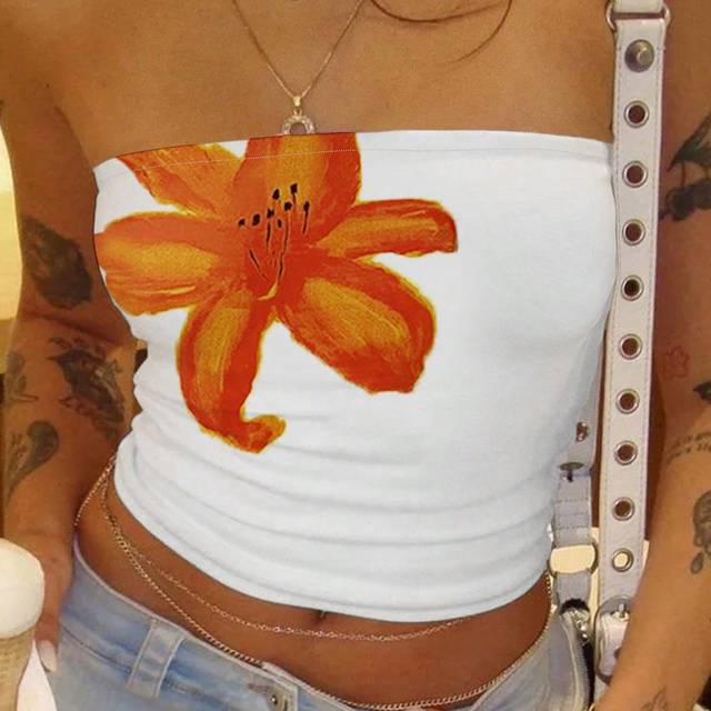 INAWLY Floral Print Crop Tube Top