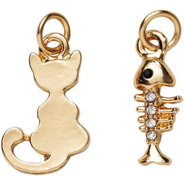2 guldfärgade hängen charms, katt 11×17,2 mm, fiskben 8×16,5 mm - Guld
