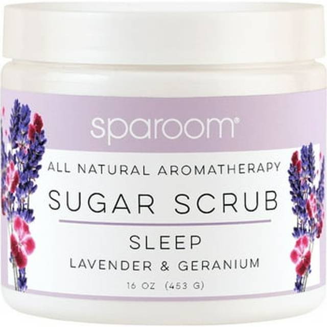 SpaRoom All Natural Aromatherapy Shea Butter and Raw Sugar Hydrating and Exfoliating Body Scrub 16 oz Sleep Lavender and Geranium Essential Oils