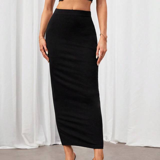 SHEIN Solid Pencil Black Bodycon Skirt
