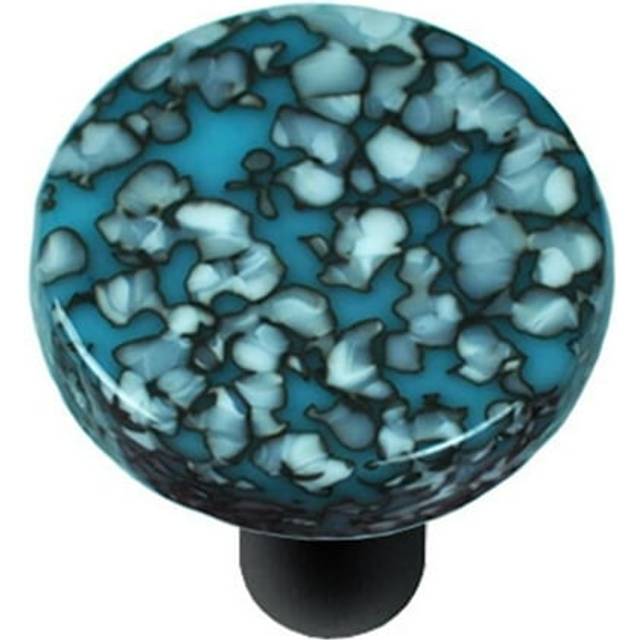Granite Turquoise Blue & French Vanilla Round Glass Cabinet Knob - Black Post