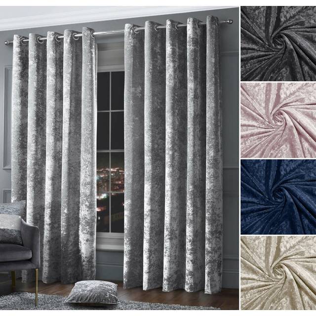 Luxury crushed velvet curtain pair eyelet ring top ready made fully lined