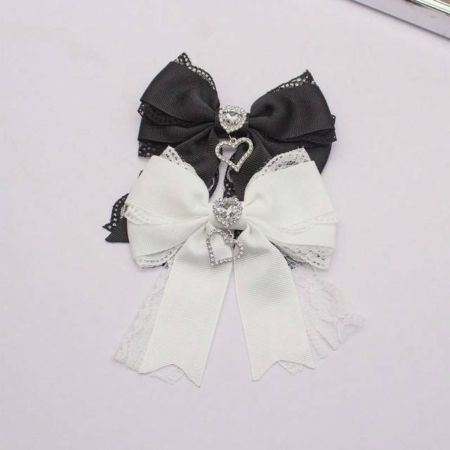 SHEIN Ribbon Lace Butterfly Shape Crystal Heart Pendant Lovely Sweet Brooch Pin For Women&#39;s Dress/Shirt Collar Decoration,School Accessories Women Valentin