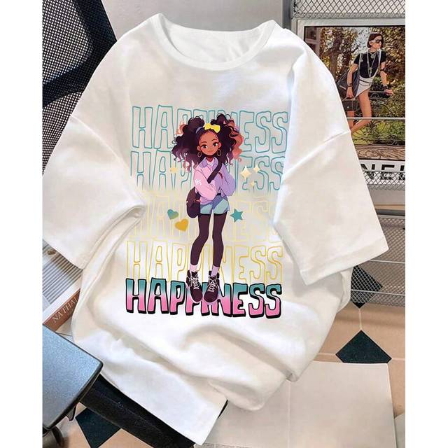 SHEIN Tween Girls Casual Fashion Graphic Printed Short Sleeve Loose Summer T-Shirt