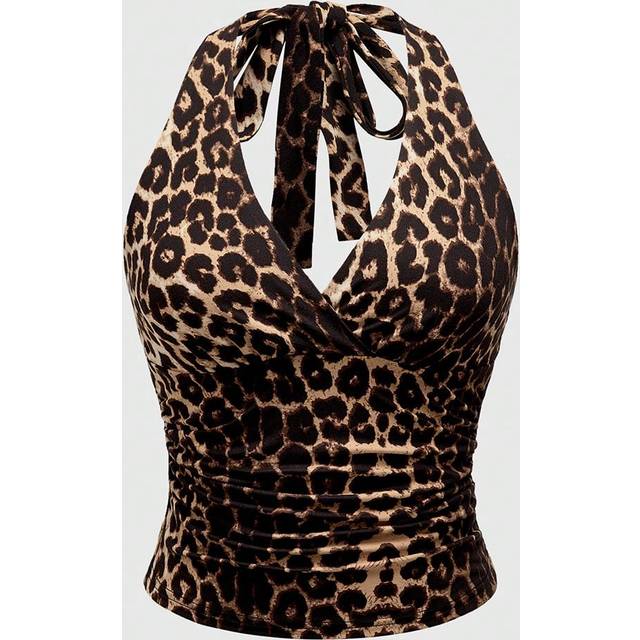 ROMWE Y2K Leopard Print Halter Neck Top For Women, School