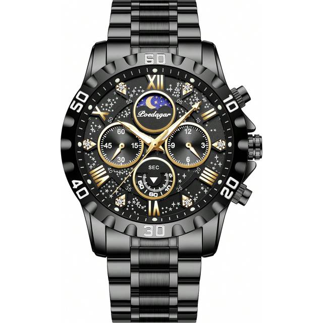 POEDAGAR Sports Men Watch Waterproof Chronograph Men&#39;s Watches Luminous Stainless Steel Luxury Watch For Man Quartz +Box,1PC