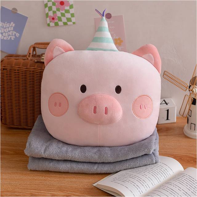 (Pink) Bear Dinosaur Pig Plush Toy Pillow Cushion And A Blanket Children Birthday Gift