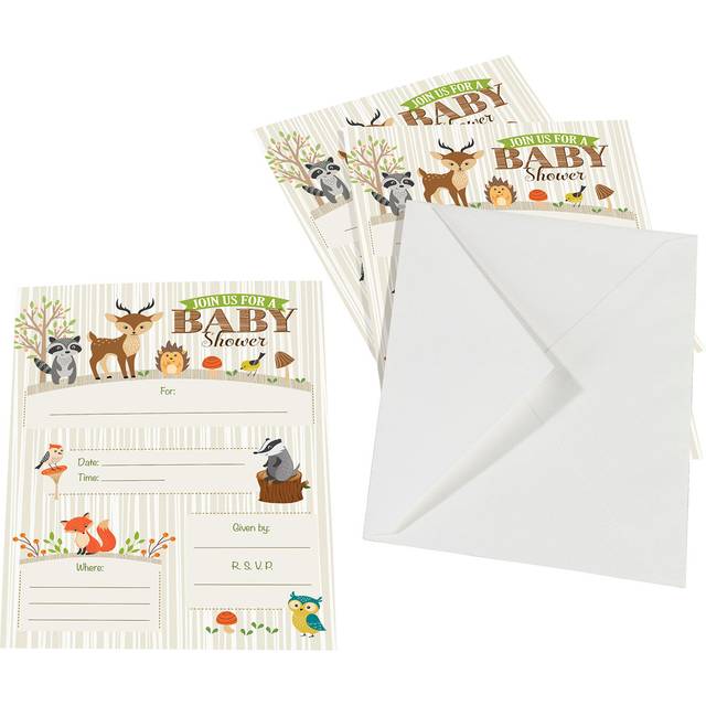 "Lillian Rose 8-Piece Woodland Baby Shower Invitations  Neutral  5"""" x 7"""""