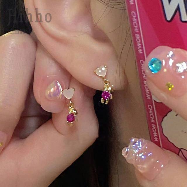 Hihho 1pair Cute And Sweet Teddy Bear Shaped Balloon Color CZ Inlaid Earrings For Women, Heart Shaped Studs Suitable For Daily Wear And Festival Gifts, Luxu