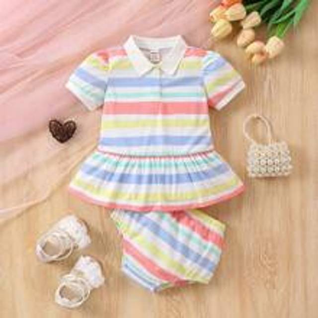 Baby Girl Sötrandig pikékrage Peplum Top & Shorts Set, söt och avslappnad för vår och sommar - Multifärgad (6-9M,9-12M,12-18M,18-24M,2-3Y,3-6M)
