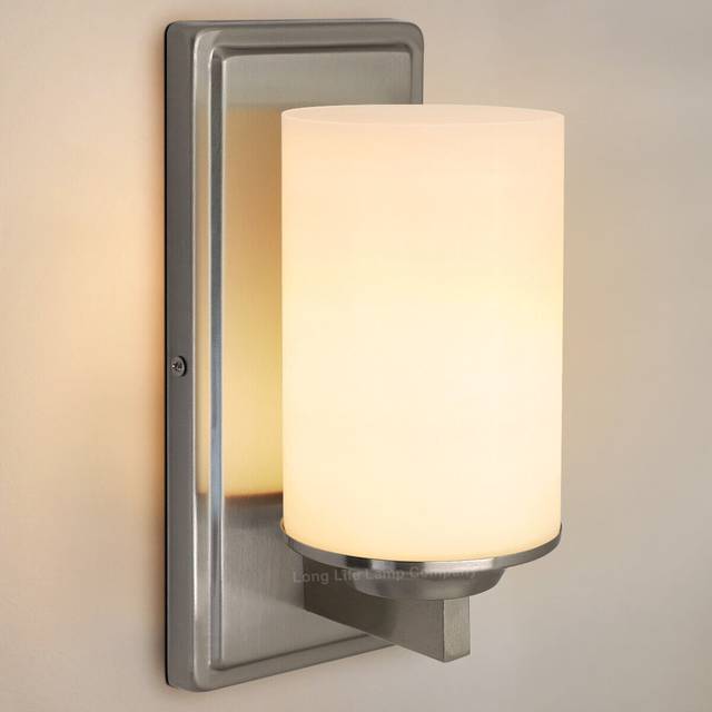Rectangular brushed chrome frosted glass shade wall light ip44 h3091 with g9 led