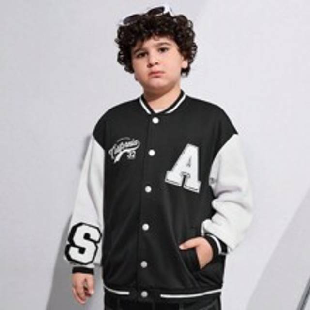 Tween Boys Extended Size Casual Sport Baseball Jacka Coat - Svart (8P,10P,9P,11P,12P)
