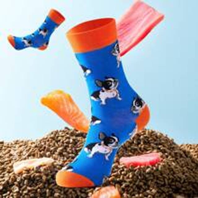 1 par unisex fransk bulldogg & bacon midkalvstrumpor, moderiktiga och unika strumpor för alla årstider, rolig present till festivaler, bekväma, andas, - Multifärgad (39-42,40-43)