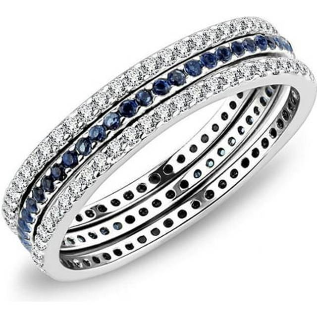 Women High Polished Stainless Steel Ring with AAA Grade CZ in London Blue - Size 6