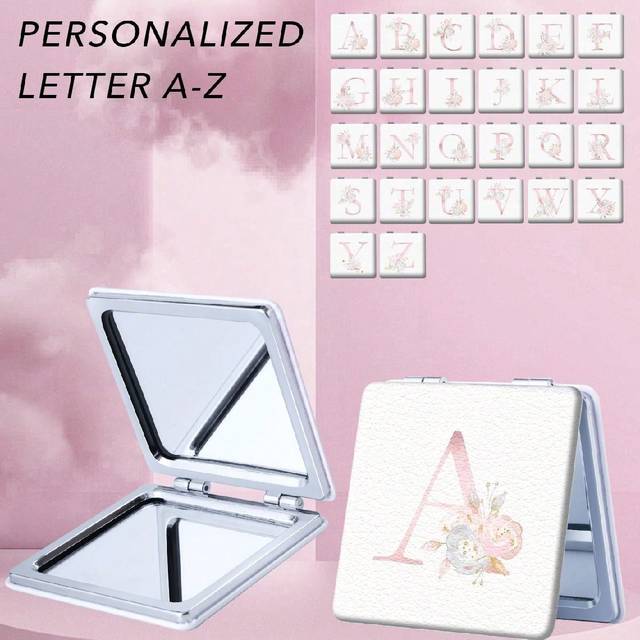 SHEIN 1pc Pink Fresh Letter Series Portable Vanity Mirror, Folding Lightweight Ultra Thin Convenient Hand Mirror, Silver Nano Electroplated Frame, Delicate