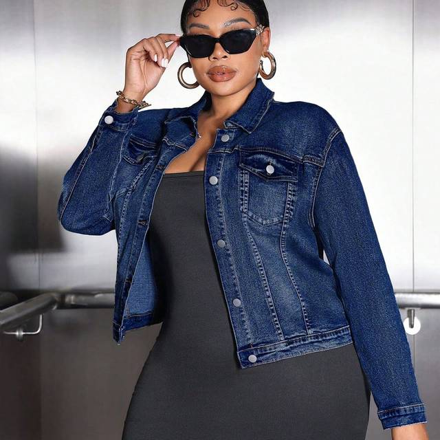 SHEIN Plus Size Spring/Autumn Distressed Denim Cropped Jacket  Summer Outfits For Women Festival Outfits  Business Casual Woman Elegant