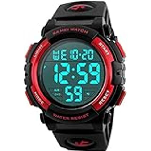 Digital sportklocka för män vattentät LED elektronisk militär armbandsur med larm stoppur kalender datumfönster (röd)