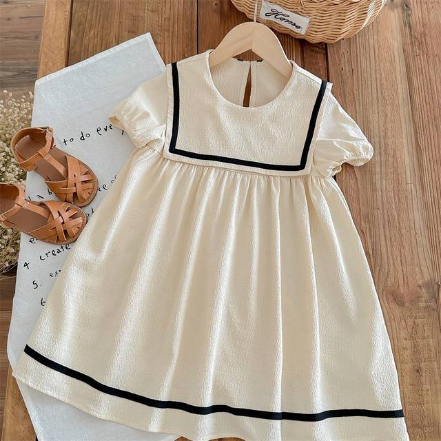 Zikori Young Girl Solid Color Adorned Pocket Turn-Down Preppy Dress