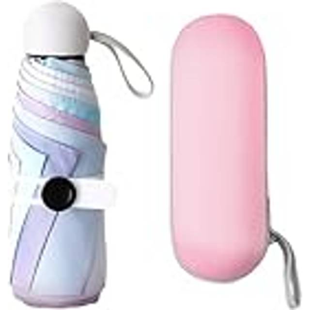 1 styck reseväskparaply, lätt paraply, mini-kompakt parasoll 6 spröt, med 1 förvaringslåda för rosa kapslar, färgglatt paraply, utomhus UV-skydd。lämplig för flickor som presenter, färgad, Klein