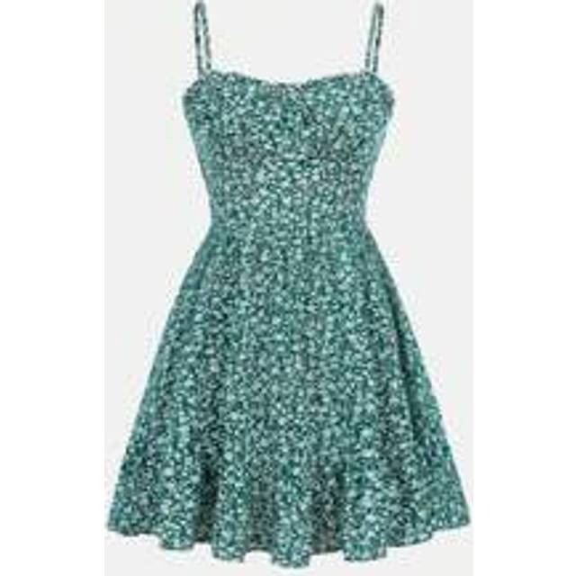 Teen Girl Ditsy blommiga tryck volanger fåll Cami Dress - Grön (14Y,13Y,16Y,15Y)
