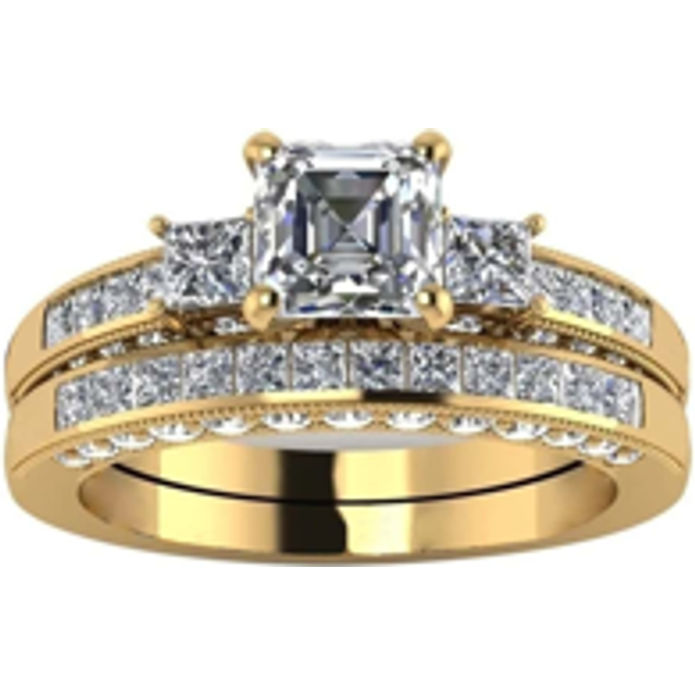 1 st Lyx Guld Färg Strass Zirconia Par Ringar Förlovning Bröllop Band Alla hjärtans dag Present Mode Rostfritt stål Ringar Söta kvinnor Zirconia Ringa (7,5,9,11,13,6,8,10,12)